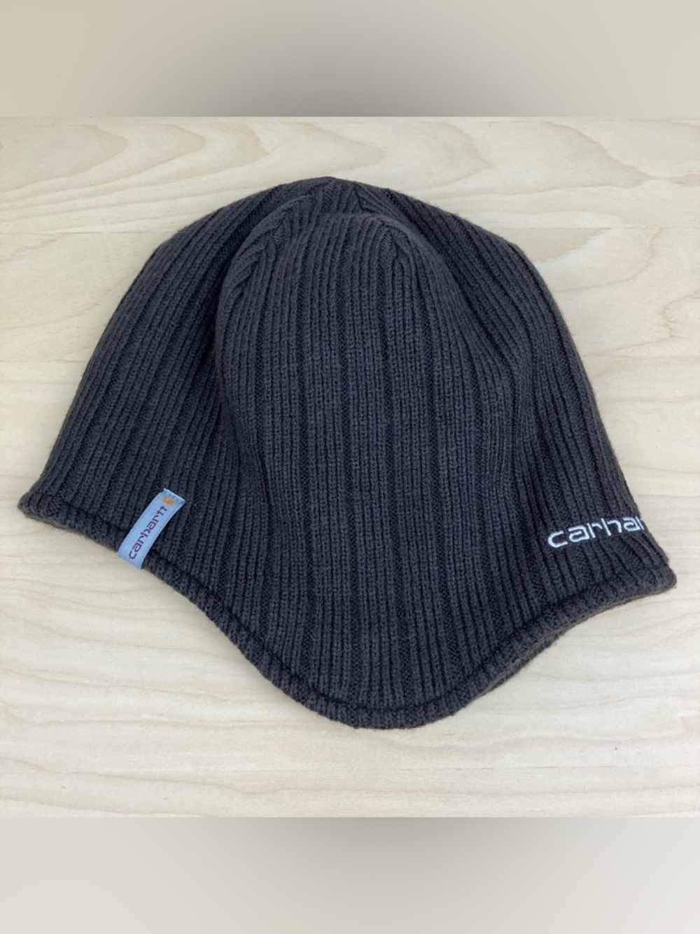 Carhartt Firesteel Winter Beanie Hat Ear Flaps Brown Ribbed Logo OSFA
